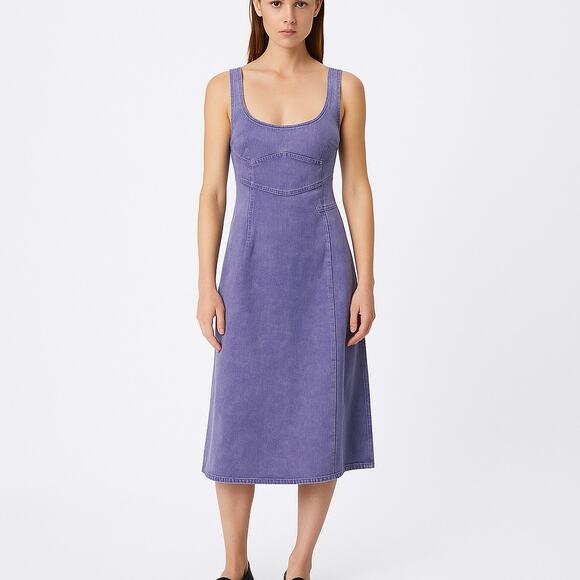 Future Collective Purple Sleeveless Slit Denim Jeans A Line Midi Dress Size 6 - Picture 1 of 7